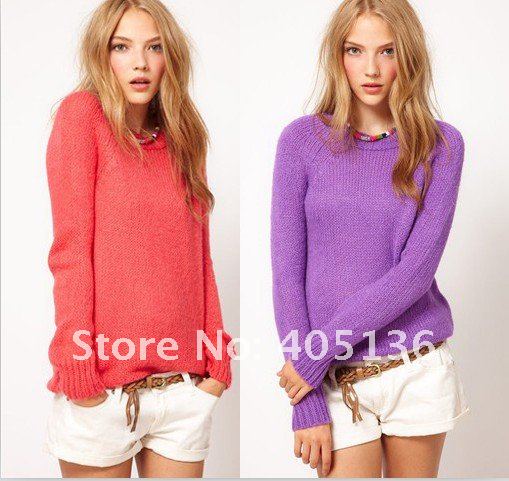 free shipping , 2012 new women's fashion round neck long sleeve pullovers knitted wool sweater 6079