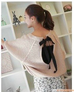 Free Shipping 2012 Newest Backless Bow Sweater Bat Half Sleeve Cardigans (Beige+Average)120904#13