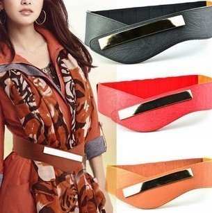 Free Shipping~~2012 Newest Fashion Metal Mirrow Skinny Buckle Elastic Leather V Style Wide Waistband Belts for Women,yd6 (M040)