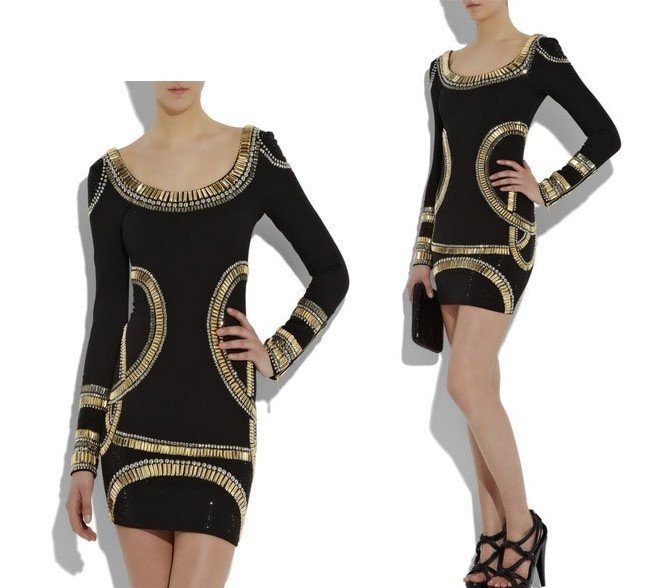 Free shipping 2012 Newest  women HL black long sleeve dress,HL long sleeve evening dress, XS-L