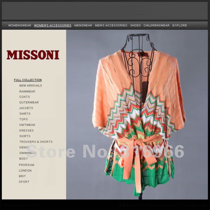 Free shipping 2012 NWT Clearance Brand Fashion Missioni Multi-color Striped bat Sleeve Knitwear Wholesale and Retail 1568