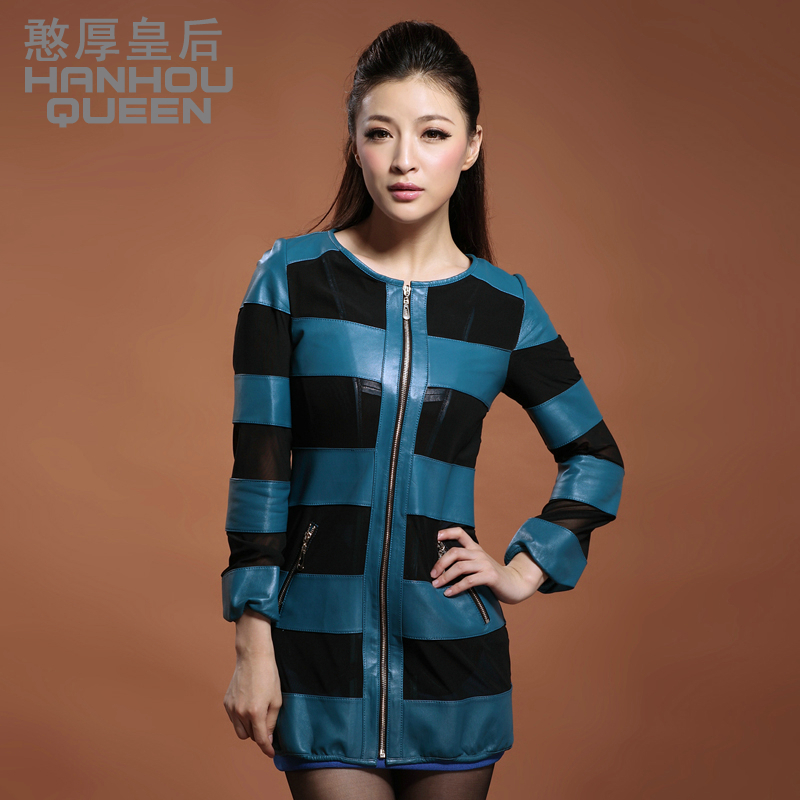 free shipping  2012 o-neck medium-long slim outerwear sheepskin genuine leather clothing female