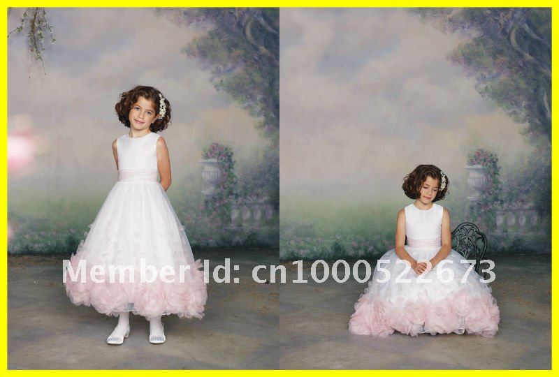Free Shipping 2012 Off The Shoulder Ankle length Crepe Ruffle A line Princess Flower Girl Dress Dresses