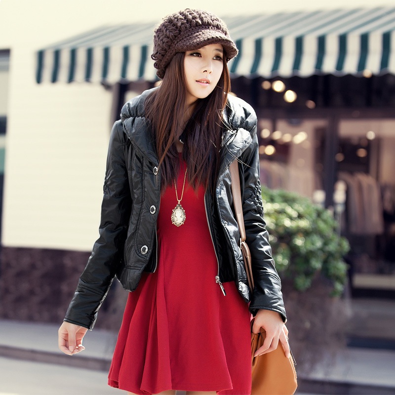 free shipping 2012 outerwear cotton-padded jacket short design slim leather clothing women's leather wadded jacket 1323