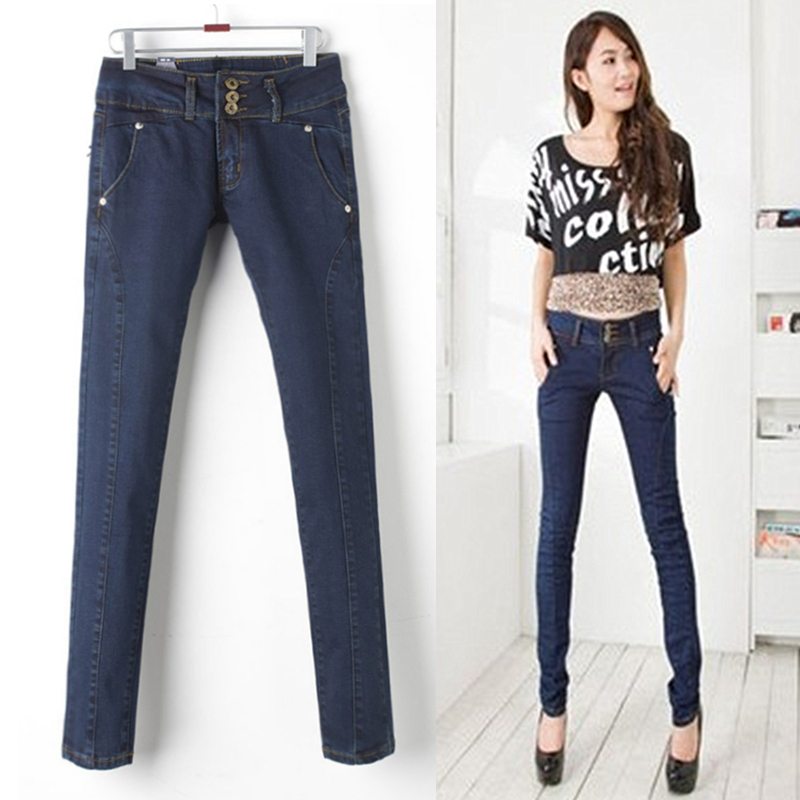Free shipping, 2012 pants jeans female buttons skinny pants female high quality patchwork jeans