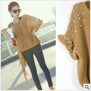 Free shipping, 2012 pearl baimuer laciness batwing sleeve sweater ,wholesale/retail
