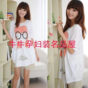 Free shipping 2012 Penicillium maternity clothing glasses girl 100% cotton maternity t-shirt top summer
