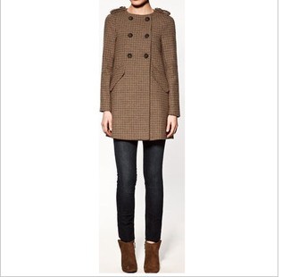 Free shipping!2012 Plaid Wool camel lady paragraph in length coat trench
