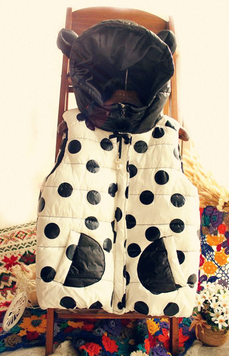 Free shipping 2012 polka dot with a hood vest female vintage cute vest cotton-padded jacket cotton-padded jacket