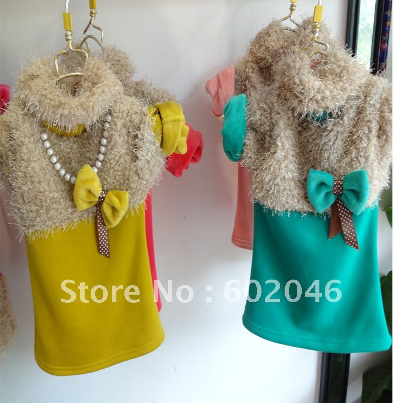 Free shipping 2012 qiu dong children put female baby fur long sleeve cotton coat