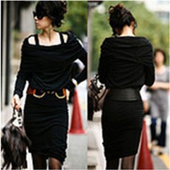 Free shipping 2012 qiu dong han new dress cultivate one's morality package hip sexy wool dress *