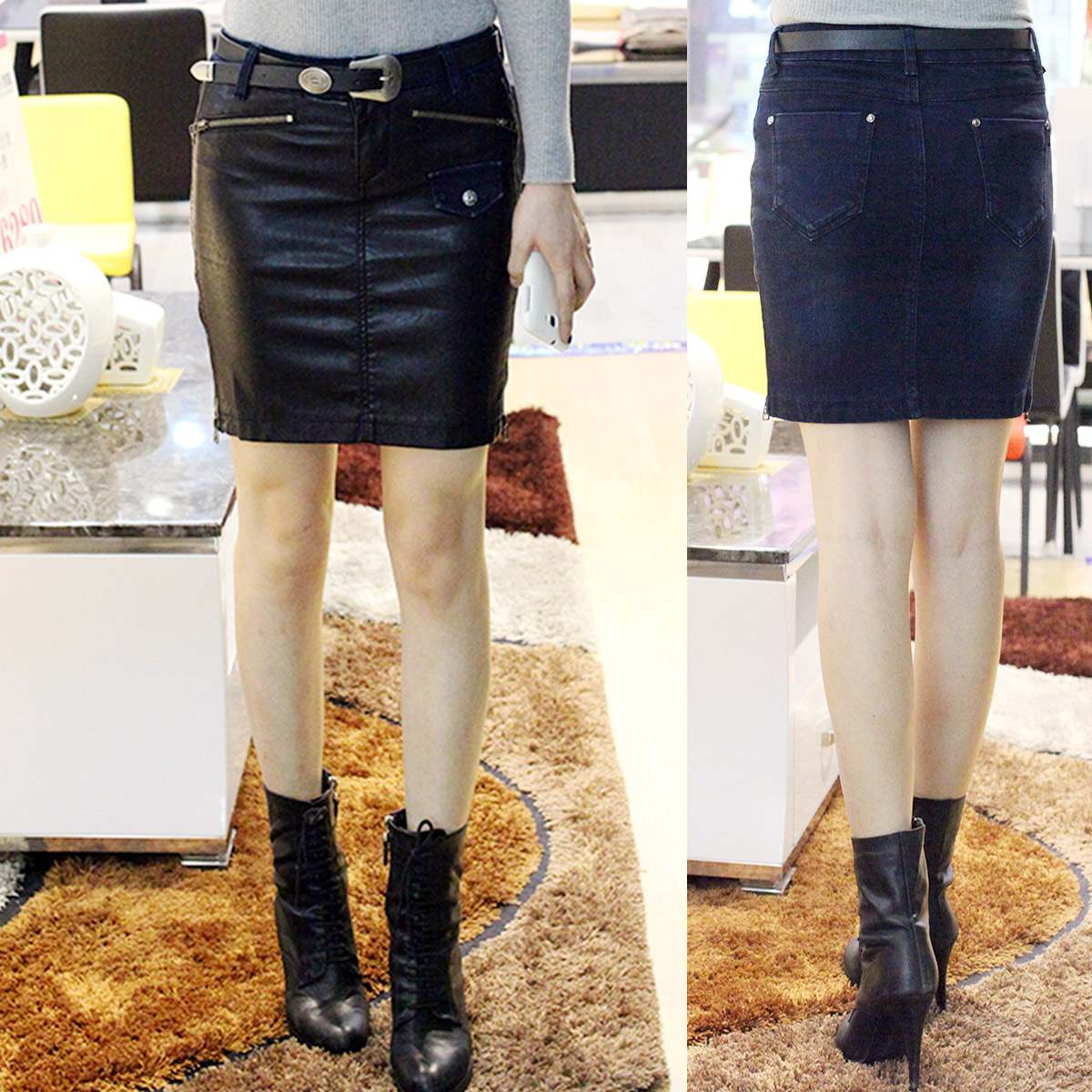 Free shipping 2012 repair slim hip plus size bust skirt denim patchwork water washed leather short skirt medium skirt step skirt
