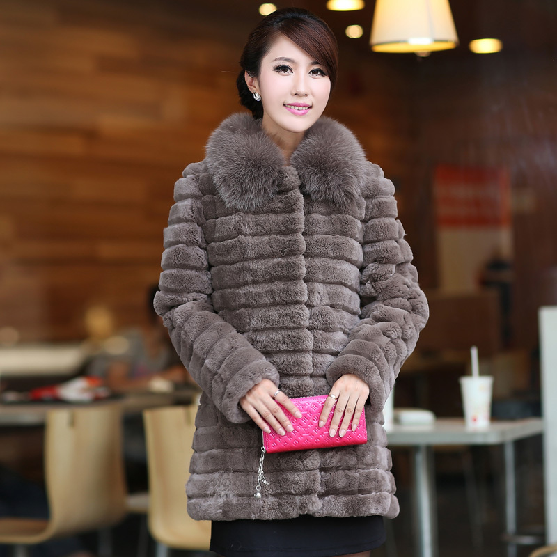 free shipping 2012 rex rabbit hair fur coat fox fur women's plus size medium-long overcoat