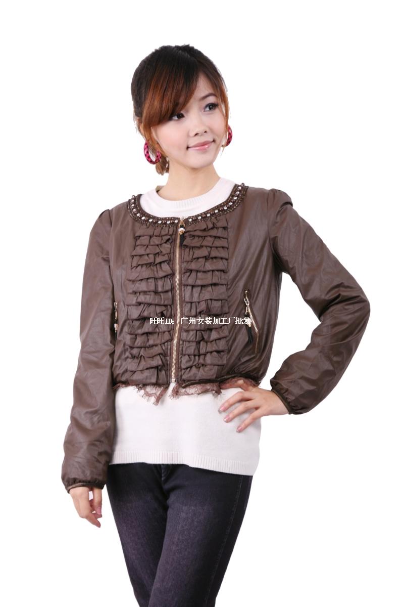free shipping 2012 rhinestones lace moben long-sleeve PU short leather clothing outerwear p1105