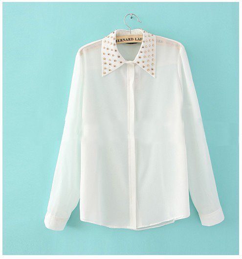 Free shipping 2012 Rivet Collar Chiffon shirt shirt Perspective  EF12139