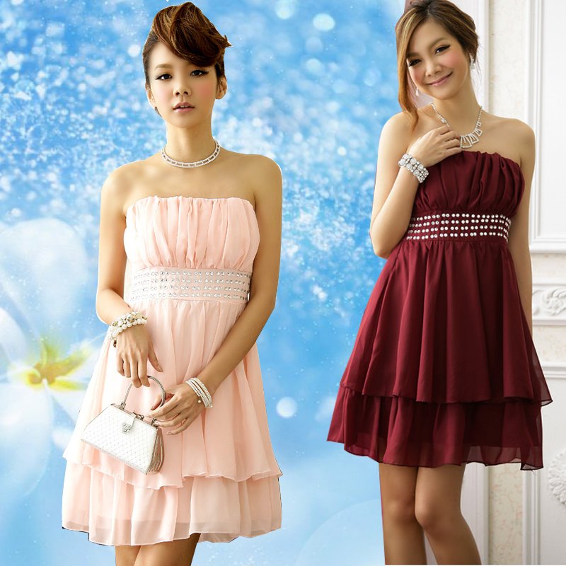 free shipping  2012 romantic sparkling diamond double layer ruffle  one-piece dress bridesmaid dress