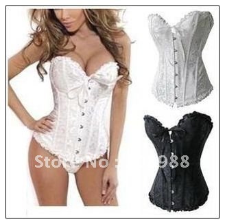 Free shipping! 2012 Sexy Black / White Brocade Corset Bustier G-string lingerie wholesales body lift shaper, sexy underwear #852