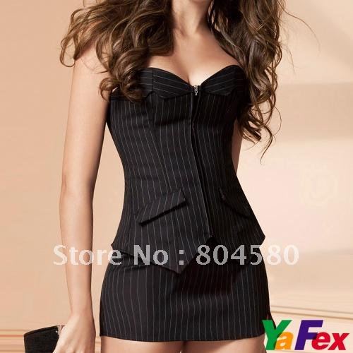 Free shipping 2012 Sexy lace up back satin corset bustier with mini skirt S-2XL CL2334