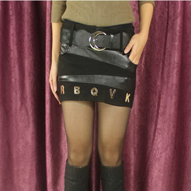 Free shipping 2012 short culottes leather patchwork sexy slim hip half-length boot cut jeans skirt