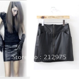 Free Shipping 2012 Skirt Fashion Front Zipper Leather Skirt Sexy Costumes