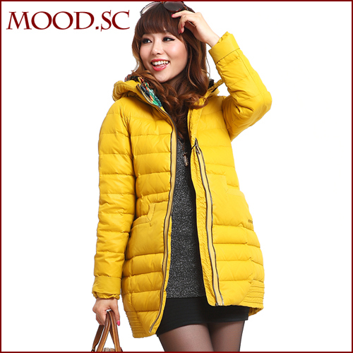 Free Shipping 2012 slim hooded women's down coat plus size  medium-long white duck down outerwear Coat Jacket