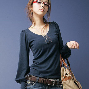 free shipping 2012 slim women's soft V-neck lantern long-sleeve sweater t-shirt