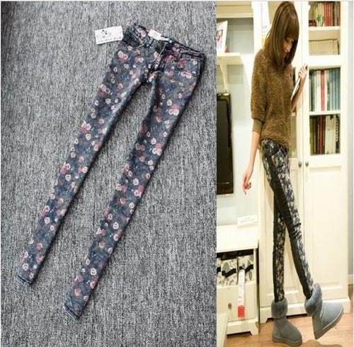 Free Shipping 2012 Snowflake Black Denim Plus Size Women' Jeans Wholesale