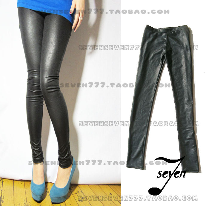 Free shipping 2012 spring and autumn black serpentine pattern legging high waist matte tight leather pants crack legging