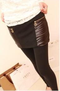 Free shipping 2012 spring and autumn double zipper leather patchwork faux two piece dress legging skirt