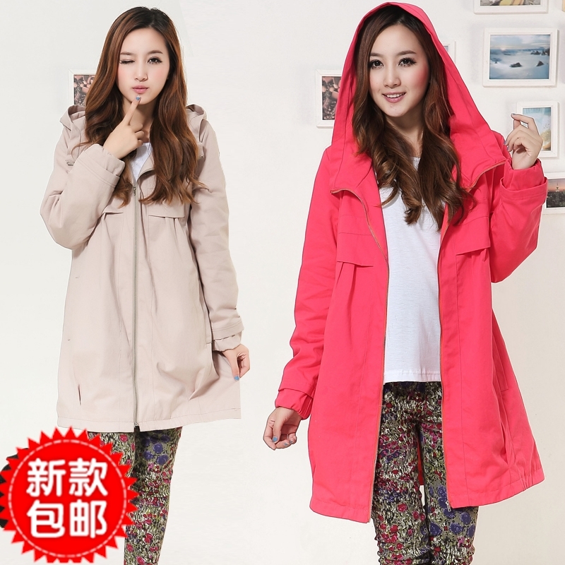 Free Shipping !! 2012 spring and autumn fashion maternity clothing trench 100% cotton hooded maternity top outerwear