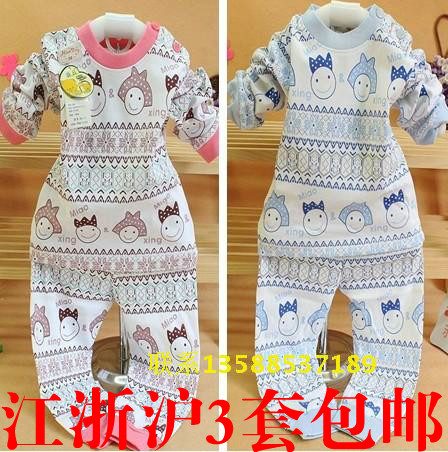 free shipping 2012 spring and autumn male female child cotton sweater set cartoon baby 100% cotton button underwear set mj-11