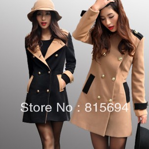 Free shipping 2012 spring and autumn new women's double breasted cultivate one's morality collar woolen cloth coat *