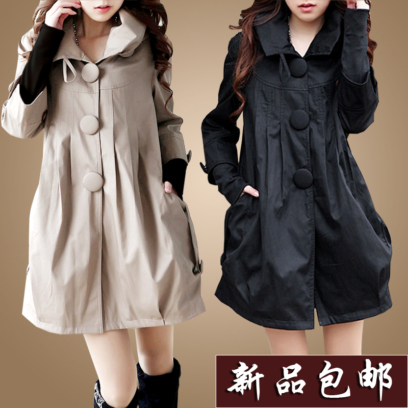 Free Shipping 2012 spring and autumn plus size clothing cloak trench women's loose 100% cotton medium-long trench outerwear