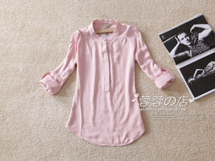free shipping 2012 spring and summer brief ol intellectuality stand collar button fronts long-sleeve shirt female