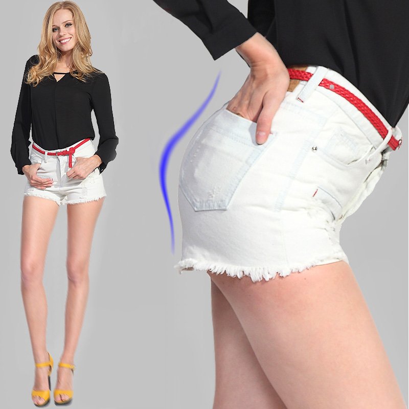 free shipping 2012 spring and summer fashion cool water wash hole tassel strap high waist denim shorts female shorts