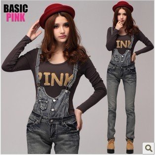 Free shipping 2012 spring and summer frayed hole cute cowgirl straight Siamese trousers loose tide leisure Bib-G219