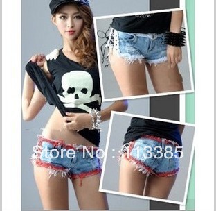 Free shipping/ 2012 spring and summer shorts hot-selling 1961 low-waist bandage edging denim super shorts,fashion women jeans