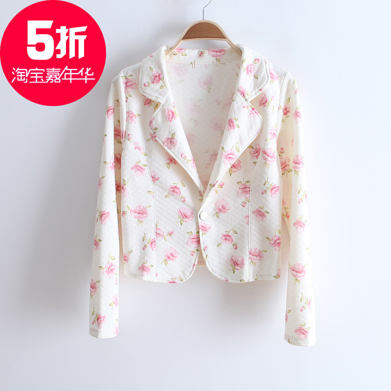 FREE SHIPPING 2012 spring and summer sweet turn-down collar print design long-sleeve short outerwear ww903