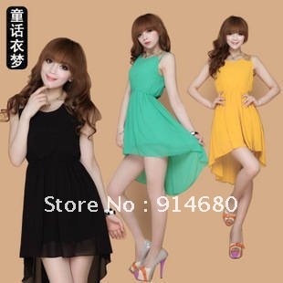 Free shipping !2012 Spring Autumn Shoulder Sequins Collect waist Chiffon Sundress Irregular lap dress Wholesale price Free size