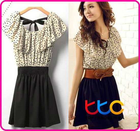 Free Shipping! 2012 spring elegant polka dot dress women sweet casual dresses YL8791