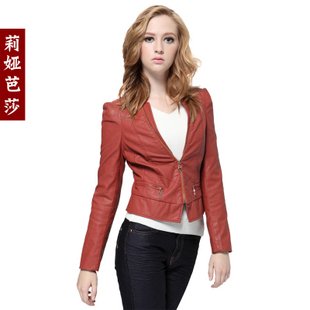 Free shipping 2012 Spring Fashion Women's slim stand Collar PU Leather Jacket Short Coat Mini Lady Outerwear