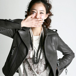 Free shipping 2012 spring new arrival givlie princess black soft short design leather clothing