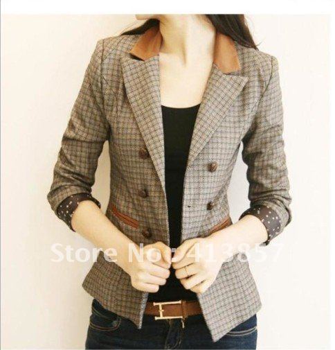 Free shipping 2012 spring new Autumn Korean retro casual short fashion plaid Slim small suit suit women jacket