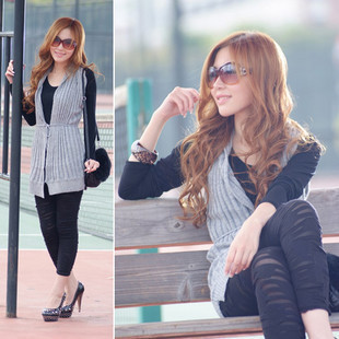 Free shipping 2012 spring q021 women's rabbit wool knitted long design waistcoat no button lacing