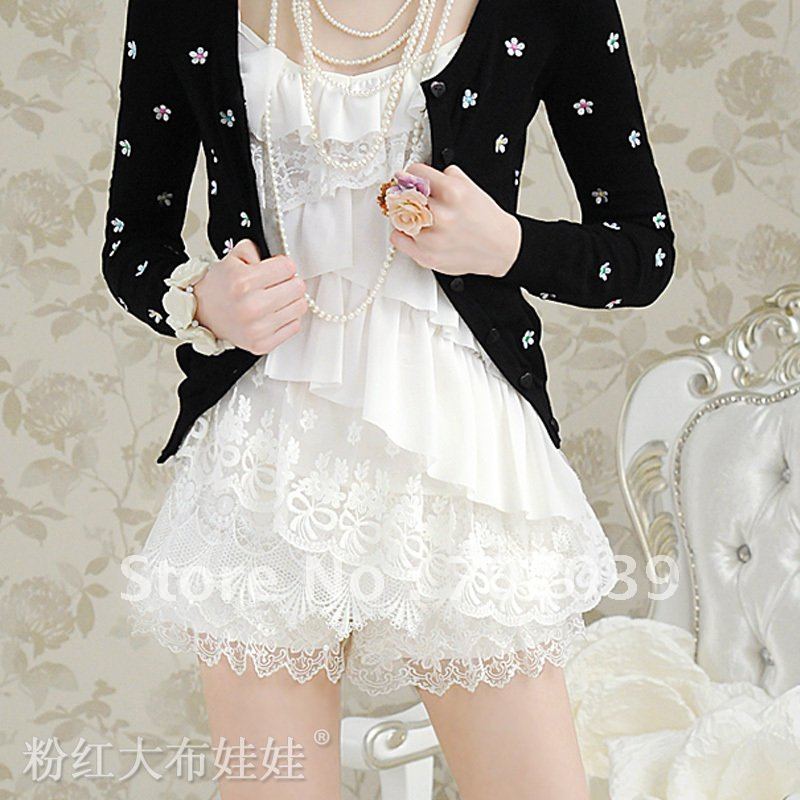 Free Shipping 2012 spring white gentlewomen bling lace decoration low-waist women's shorts