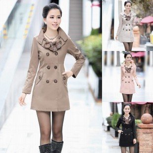 FREE SHIPPING 2012 spring/winter HOTSALE double breasted coat solid color / Slim waist outwear winter long coat women