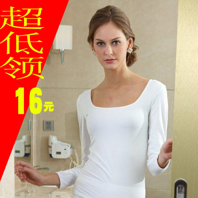 FREE SHIPPING 2012 spring women's beauty care underwear low collar separate thermal top modal ultra-thin basic shirt