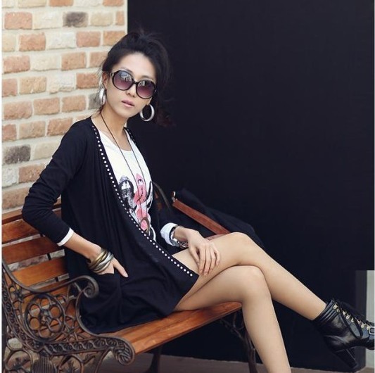 Free shipping 2012 spring women's elegant rivet loose long design sweet plus size sweater cardigan female