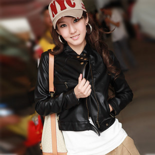 Free shipping 2012 spring women's slim motorcycle spring leather clothing