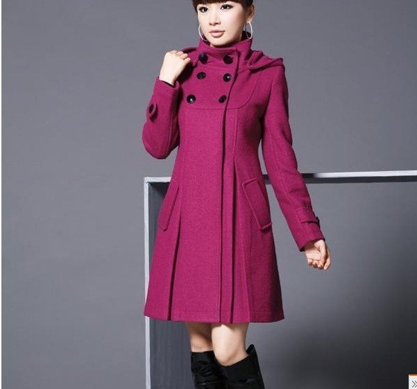 Free shipping , 2012  Stand collar cap double breasted woolen overcoat, formal women's  thick outerwear ,women woolen  trench